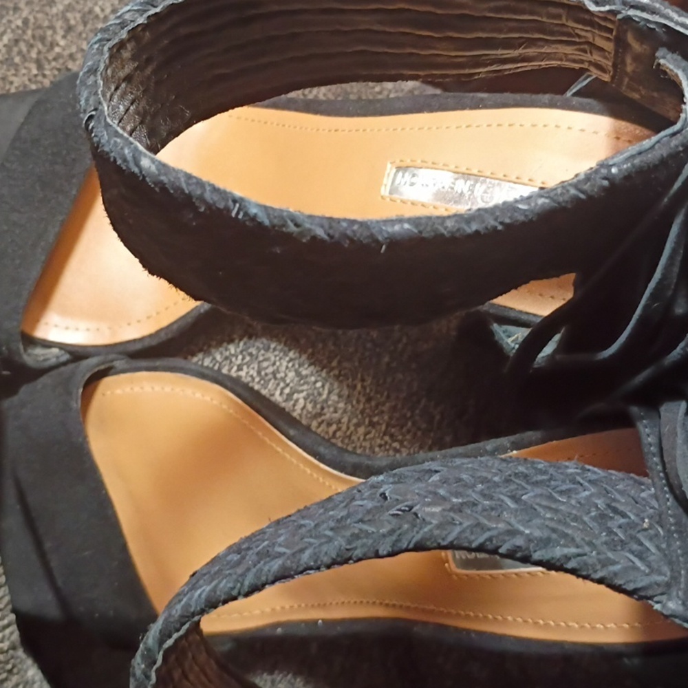 BCBGeneration Calizi Black Lux Suede Block Heel Ankle Cuff Fringe Sandal New 7 - Picture 10 of 12